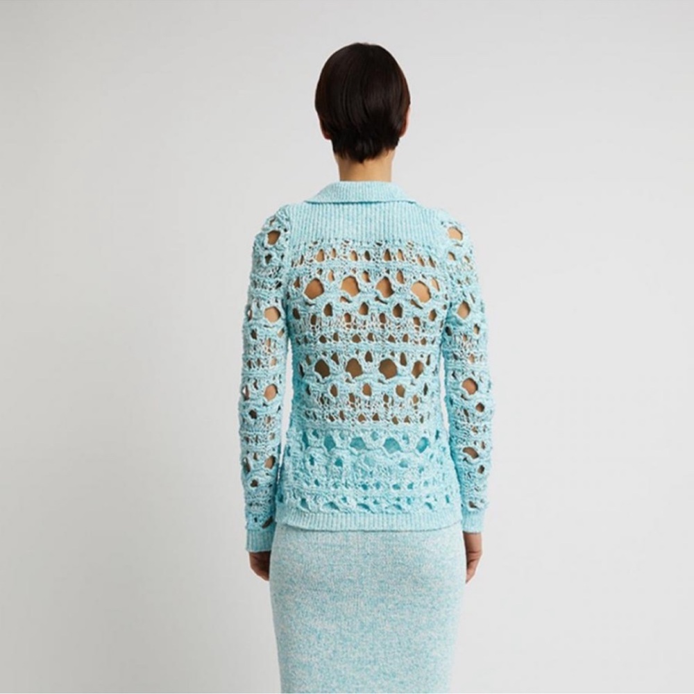 BNWOT CHRISTOPHER ESBER Crochet Button Up Blue Cardigan Size Small - Picture 4 of 4